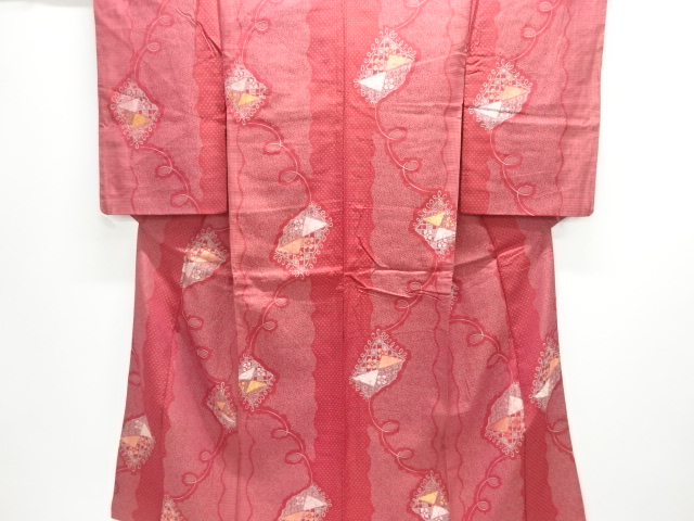 JAPANESE KIMONO / ANTIQUE KIMONO / TAISHO ROMAN STYLE / WOVEN GEOMETRIC & FLOWERS